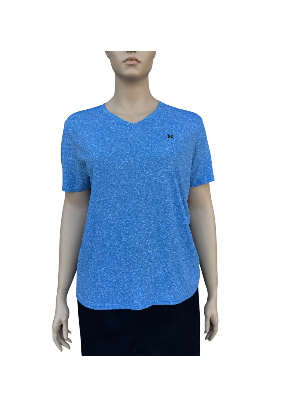 Hurley Heather Blue Short Sleeve V-Neck Graphic T-Shirt Tee Women's Size XL